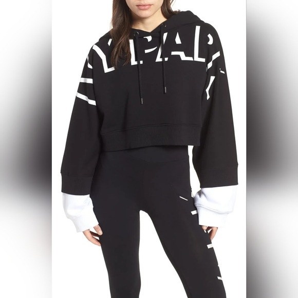 Ivy Park Women's Shadow Logo Loopback Cropped Hoodie Black in Dubai Sz Medium - Picture 2 of 16